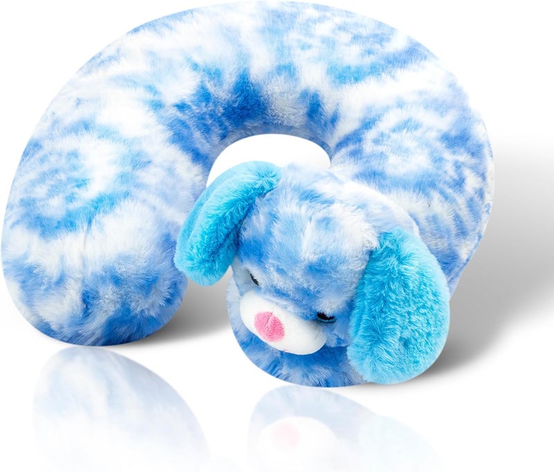 Cloudz Kids Super Soft N' Cuddly Animal Airplane Travel Neck Pillow! Keep Children Comfy and Supported with a Buddy While Traveling or just Resting at Home - Blue Dog - Image 1